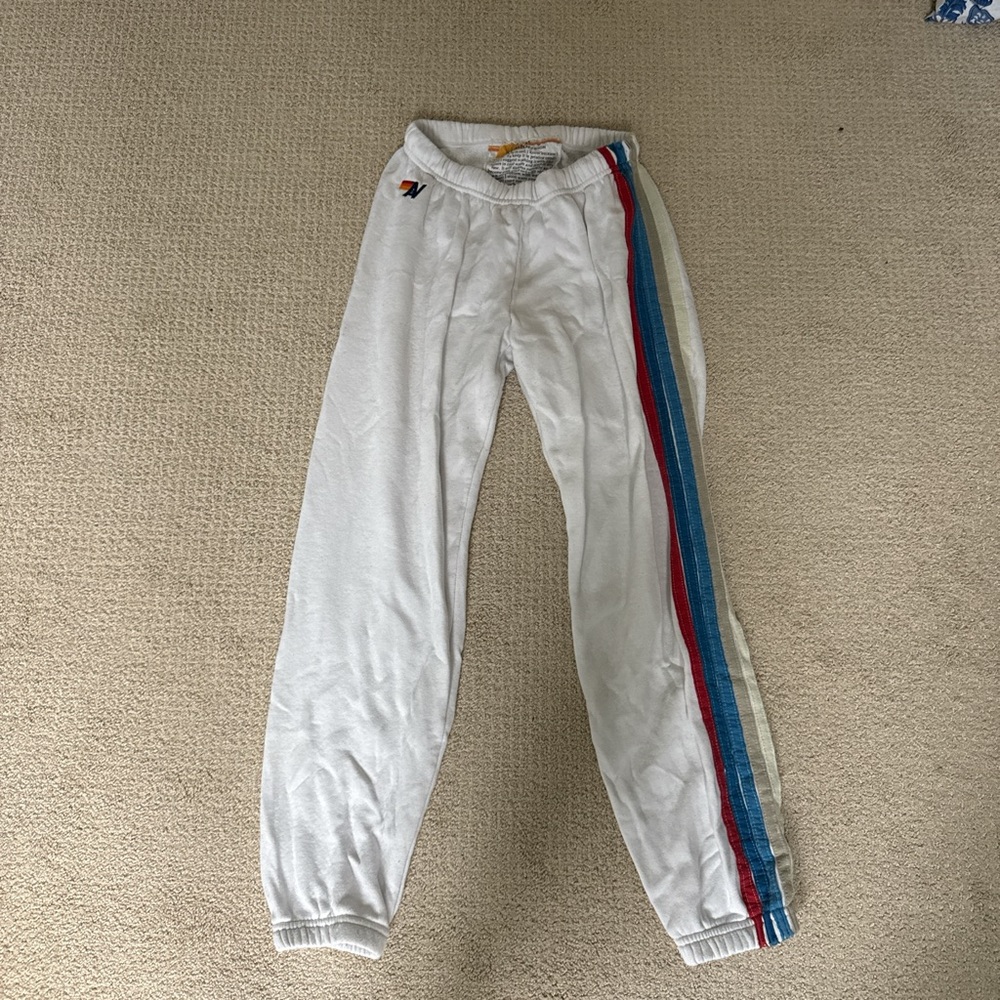 Aviator Nation Sweatpants-White with USA Stripes